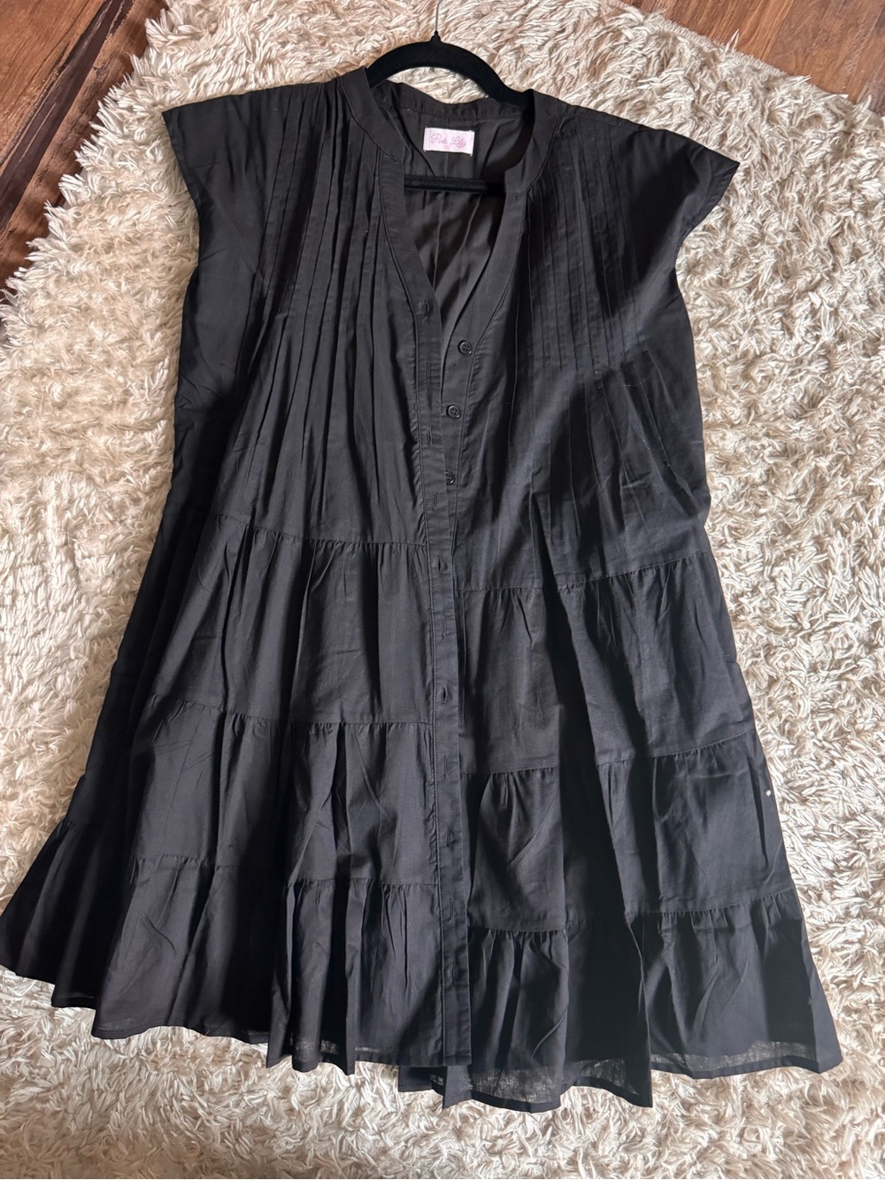 Pink Lily Black Tiered Midi Dress with Pintuck Bodice